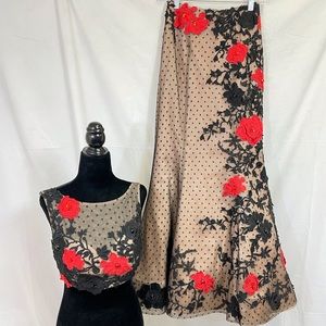 Sherri Hill 11246 2 Piece black lace with red roses